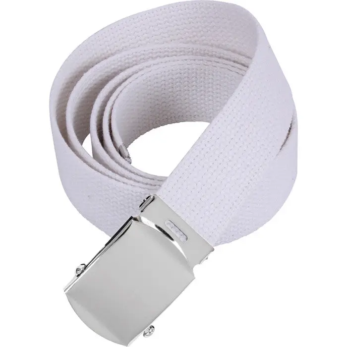 Military Web Belt for Men, White Cotton Canvas Tactical Belt with Cut-to-Fit Adjustable Straps and Detachable Chrome Buckle, Army Belt