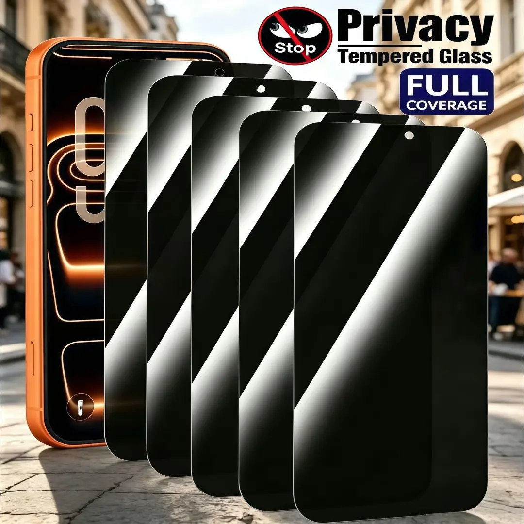 5PCS Privacy Screen Protectors Suitable For iPhone 17 Pro Max,16 15 14 13 PRO MAX PRO PLUS 16E 17AIR  No bubbles, anti-fingerprint and sweat, drop and shatter resistant