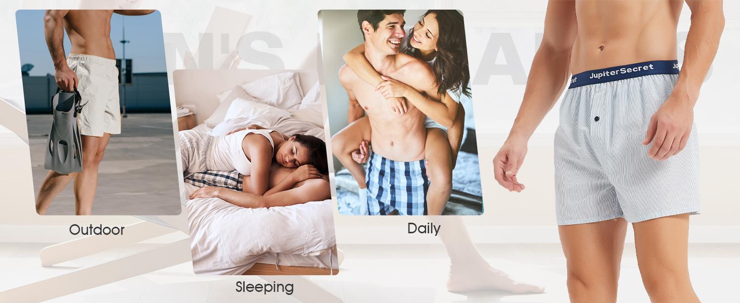 【JupiterSecret】6/10pcs Men's Comfortable Woven Boxer Shorts - Elastic Waistband, Breathable Fabric, Soft Touch, Random Color, Everyday Wear, Comfortable Fit