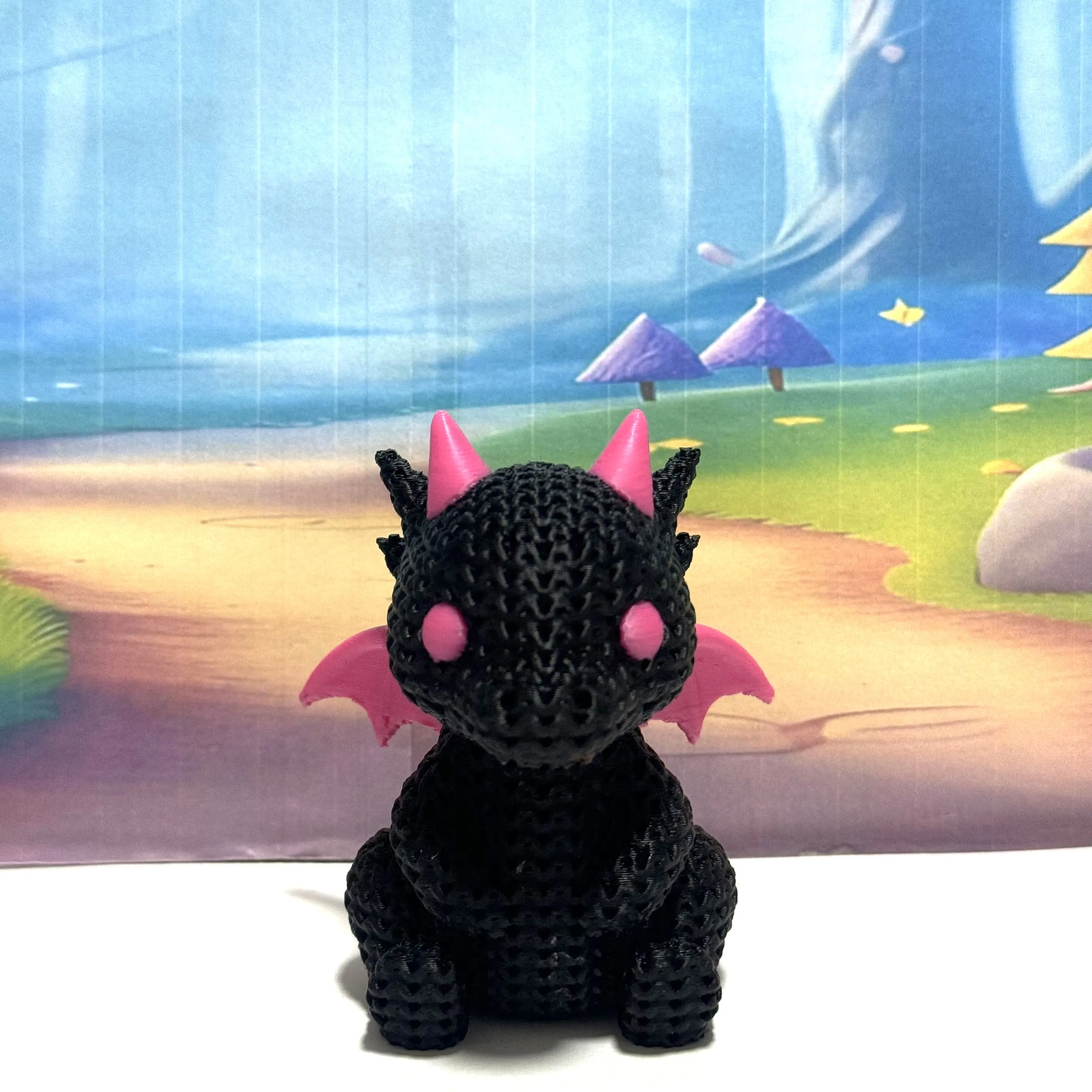 3D Printed Knitted Dragon Figurine, 2.75 Inches Black Knitted Baby Dragon, Cute Gamer Shelf Decor, Desk Buddy