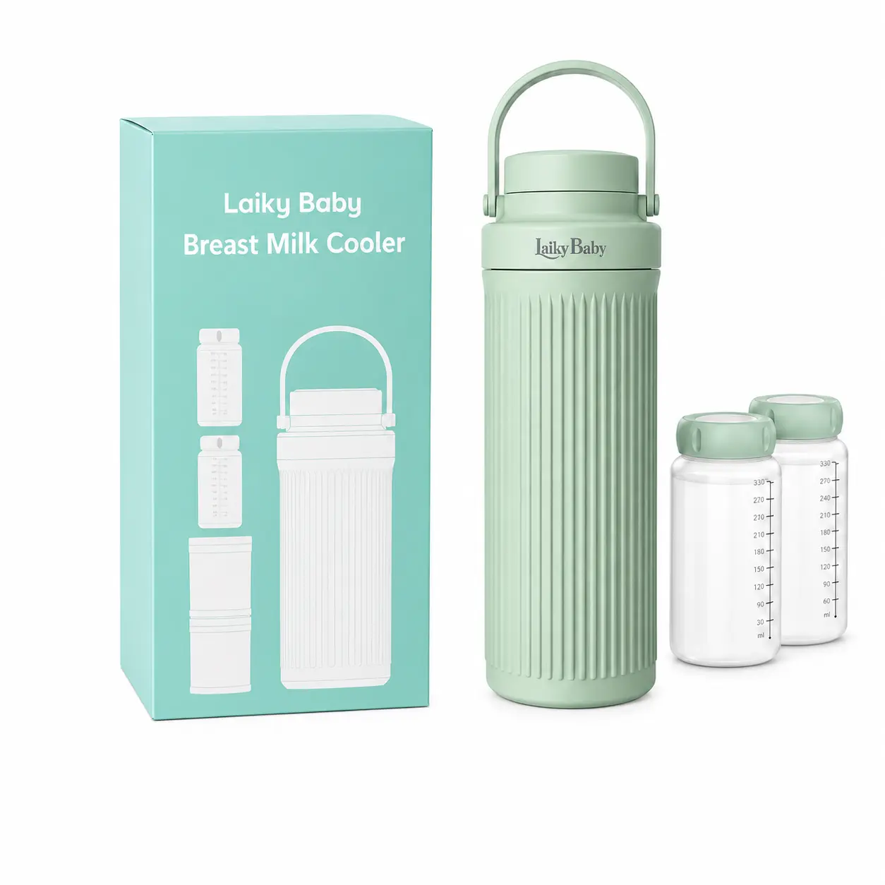 Laiky Baby 20oz Portable Breast Milk Cooler Set | 2x10oz Dual Storage Bottles | 2 Cooling Tubes | Carry Handle | 360° 24-Hour Total Cooling | New Mom Nursing Essentials