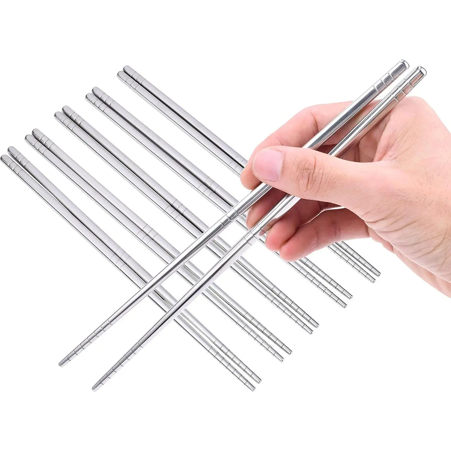 Stainless Steel Metal Chopsticks (5 Pairs, 23cm/9.1 inches) - Durable Kitchen Utensils, Cutlery, Dishwasher Safe, Lightweight Tableware, Non-Slip