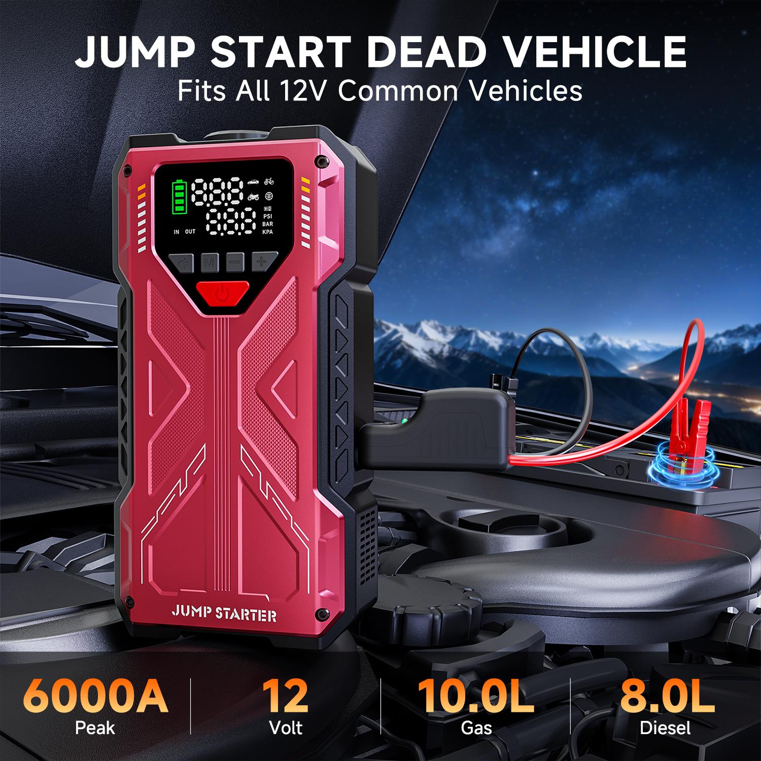 12000mAh Portable Jump starterwith Air Compressor, 150PSl, 12VCar Battery Jump Box, 10L Gas & 8.0LDiesel Engines, Wireless, SafeClamps for Easy Use Auto Accessories 12000mAh Portable Jump starterwith Air Compressor, 150PSl, 12VCar Battery Jump Box, 10L Gas & 8.0LDiesel Engines, Wireless, SafeClamps for Easy Use Auto Accessories