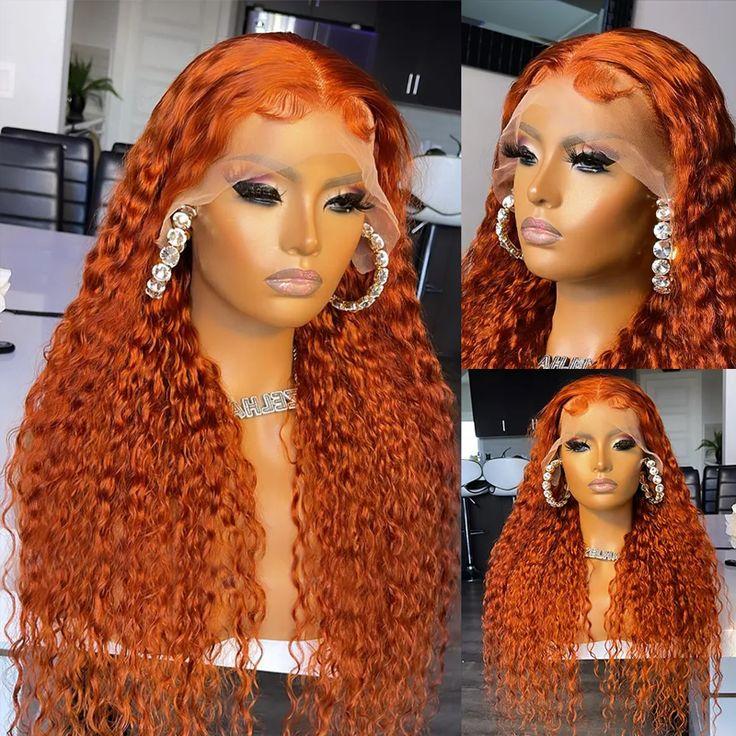 [30 inch only $129]DROSUUD Orange Ginger 13x6 Lace Frontal Wig #350 Color 180 Density Deep Wave Transparent Lace Human Hair Pre Plucked Natural Hairline with Baby Hair#Summervibes