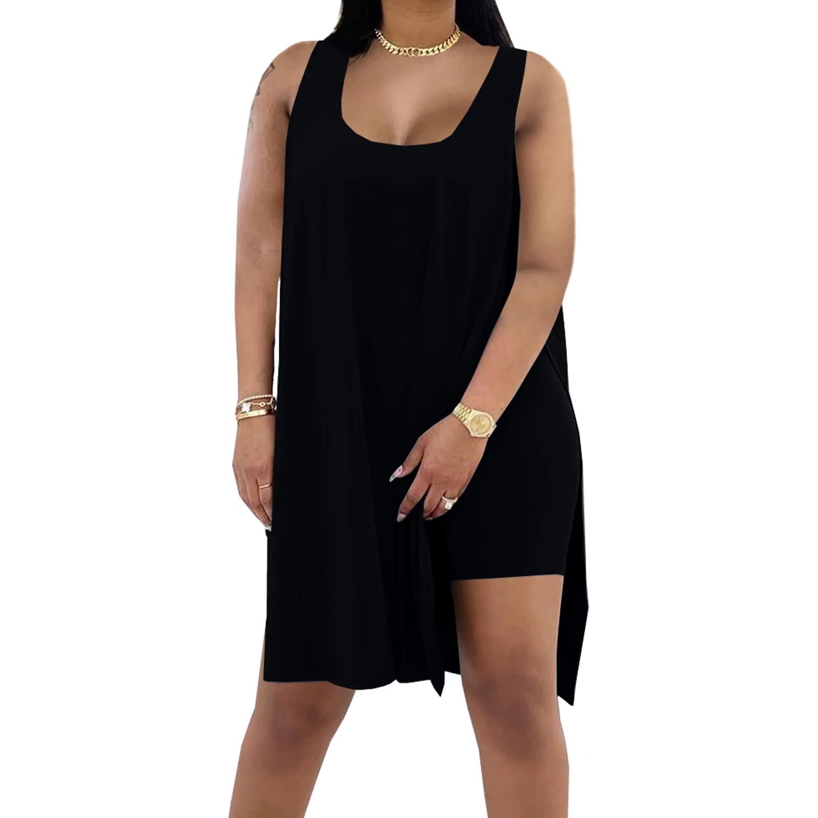 Women's Plus Size 2 Piece Outfits Sleeveless Tunic Tops and Bodycon Biker Shorts Sets Tracksuits Womenswear Casual Clothing Garment Women's Plus Size 2 Piece Outfits Sleeveless Tunic Tops and Bodycon Biker Shorts Sets Tracksuits Womenswear Casual Clothing Garment
