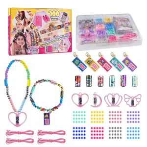 DIY Beaded Bracelet Kit with 700 Stickers 100 Round Beads in  64 Sticker Beads Necklace Pendants String Clasps and Instruction Sheet Perfect Craft Set for Kids & Adults