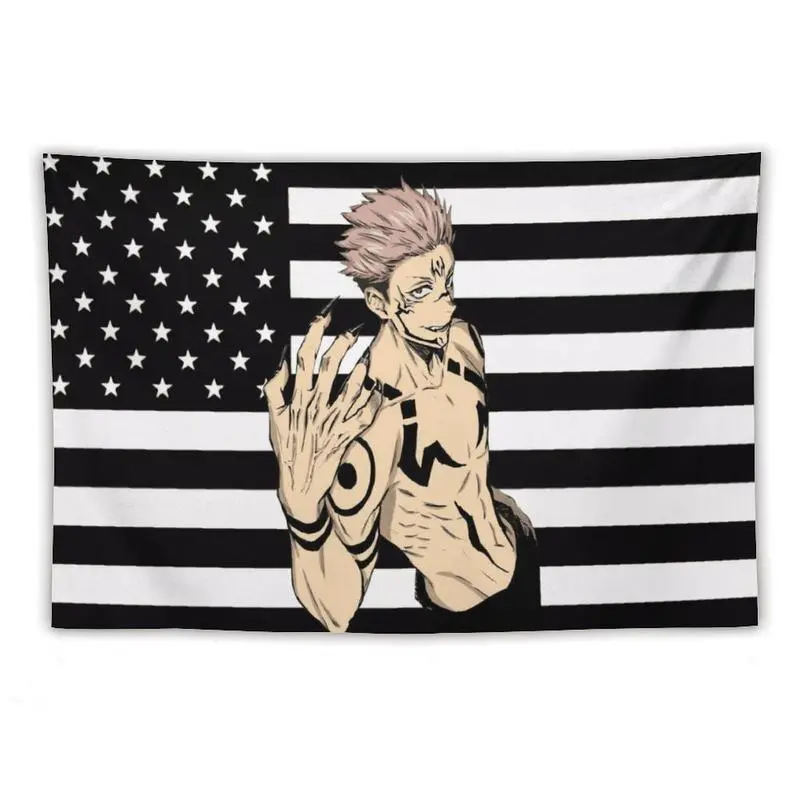 Tapestry Decor Black USA America Flag Tapestry - Anime Funny Room Merch - Backdrop Tapestry Jujutsu Kaisen Aesthetic Decor Decoration Artwork Colorful
