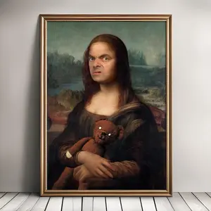 Mr. Bean Mona Lisa Altered Art Print Funny Renaissance Portrait Retro Wall Art for Modern Interiors 8x12 to 27x40 inches Unique Decor