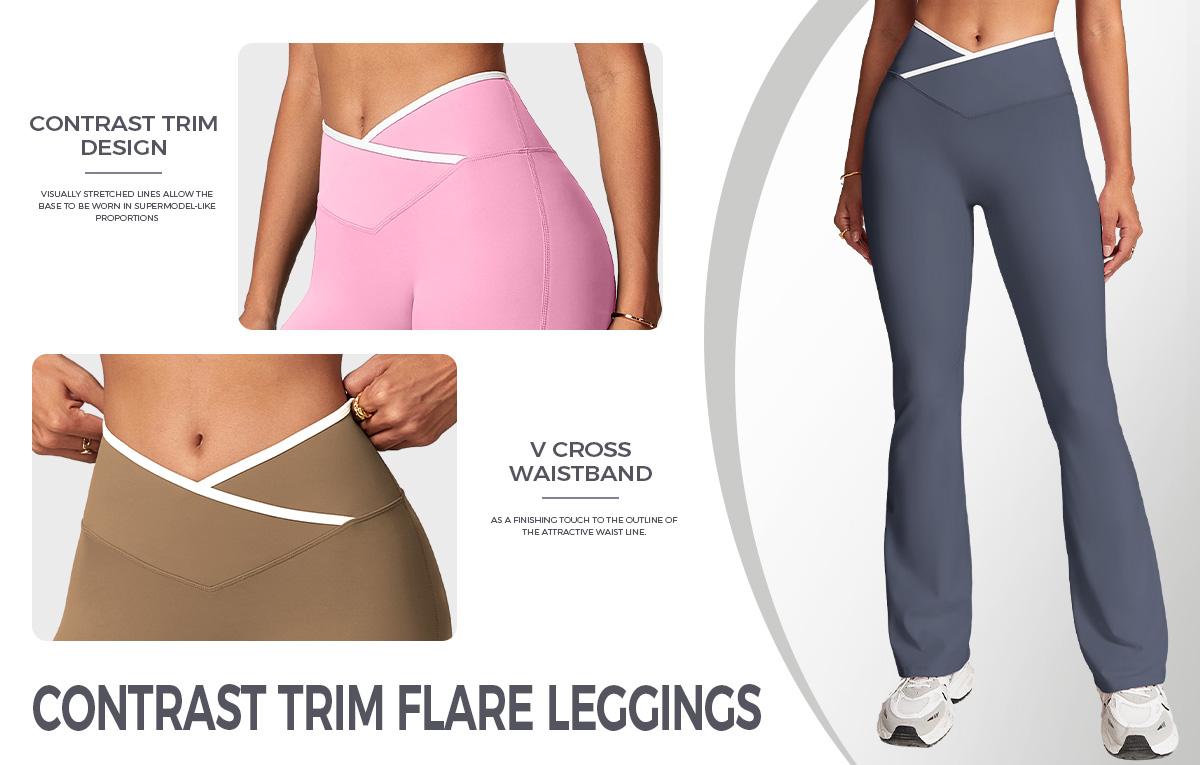 Yeoreo Contrast Trim Sports Set Crossed Waist Leggings Sports Set Women Workout Clothes Casual Comfy Breathable for Yoga Gym Workout Running