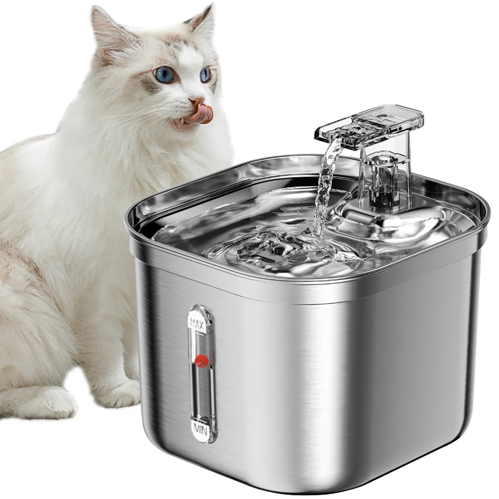 Cat Water Fountain, Stainless Steel Pet Water Fountain for Cats Inside, 3 Filters&Ultra-Quiet Pump, 2.2L/73oz Automatic Dog Dispenser Water Bowl, Multiple Pets Water Fountain Square