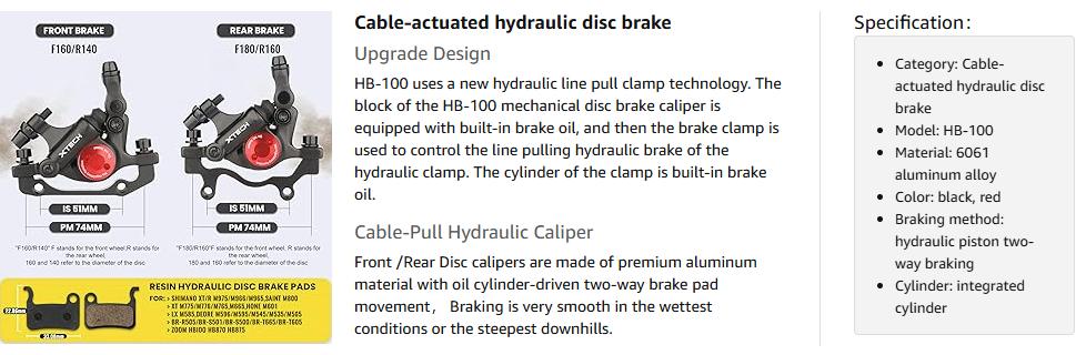 Zoom Hydraulic Disc Brake Calipers: HB-100 MTB Bike Disc Brakes Front & Rear Caliper Set for Mountain, Road Bicycle and E-Bike