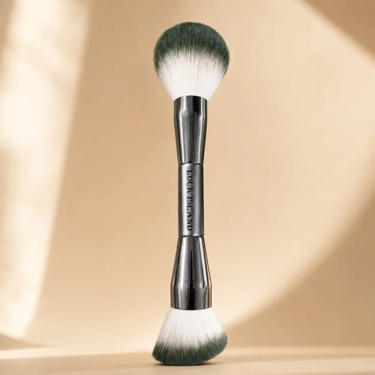 LUCK ISLAND Dual-Tip Aluminum Powder Brush Face Brushes, Cruelty-Free 2-in-1 Multi-Purpose Tool for Setting & Sculpting, Smoothing Daily Face Makeup with Airbrushed Finish, Cosmetic Brush