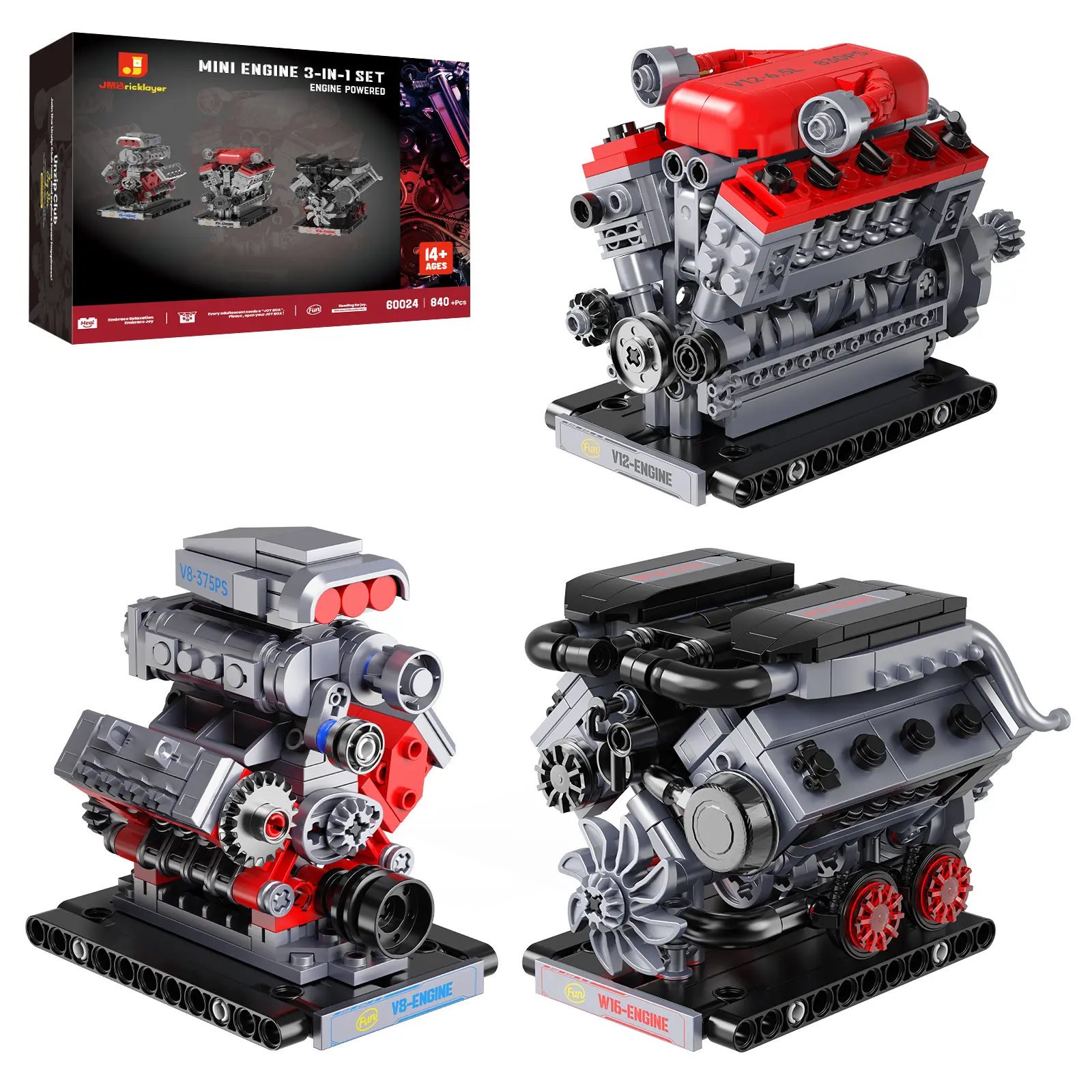 Symmetry in Power: The Blueprint of Logic - 3-in-1 Mini Engine Decorative Building Set, High-End Mechanical Engineering Display Model for Creative Professionals (60024)