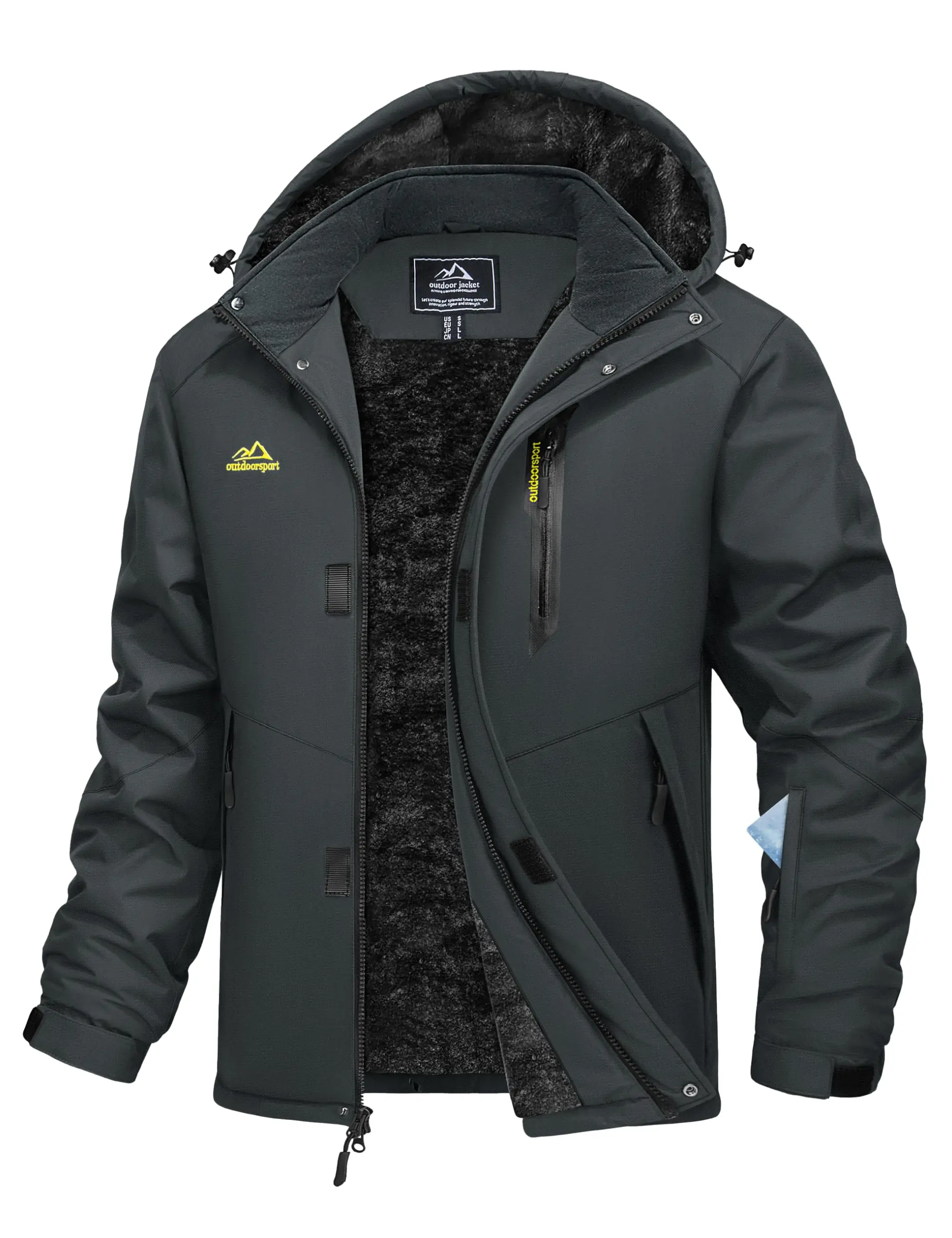 MAGCOMSEN Men's Fitted Ski Jacket - Waterproof, Windproof, Fleece-Lined Winter Coat with Detachable Hood, Zip-Closure Outdoor Sports Outerwear