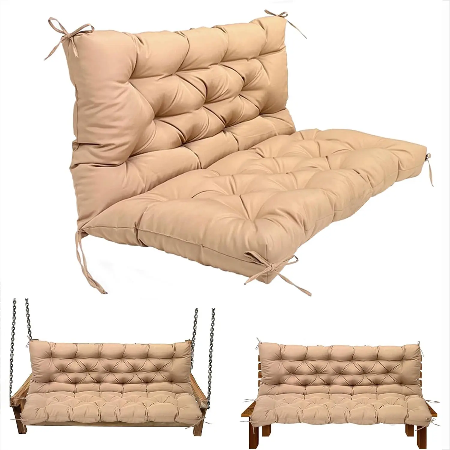 40*40in Swing Replacement Cushions for Outdoor: Seater Bench Waterproof Cushion with Ties - 4in Thick Swing Cushion for Garden Furniture Patio Porch