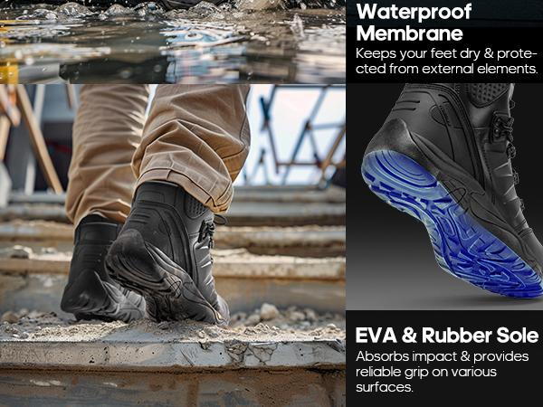 NORTIV8 Men's Waterproof Steel Toe Cap Work Boots Black Boots for Men and work boots for men Footwear Boy Tactical Shoes Closed Walking Shoes Worker Bota steel toe shoes non slip work shoes