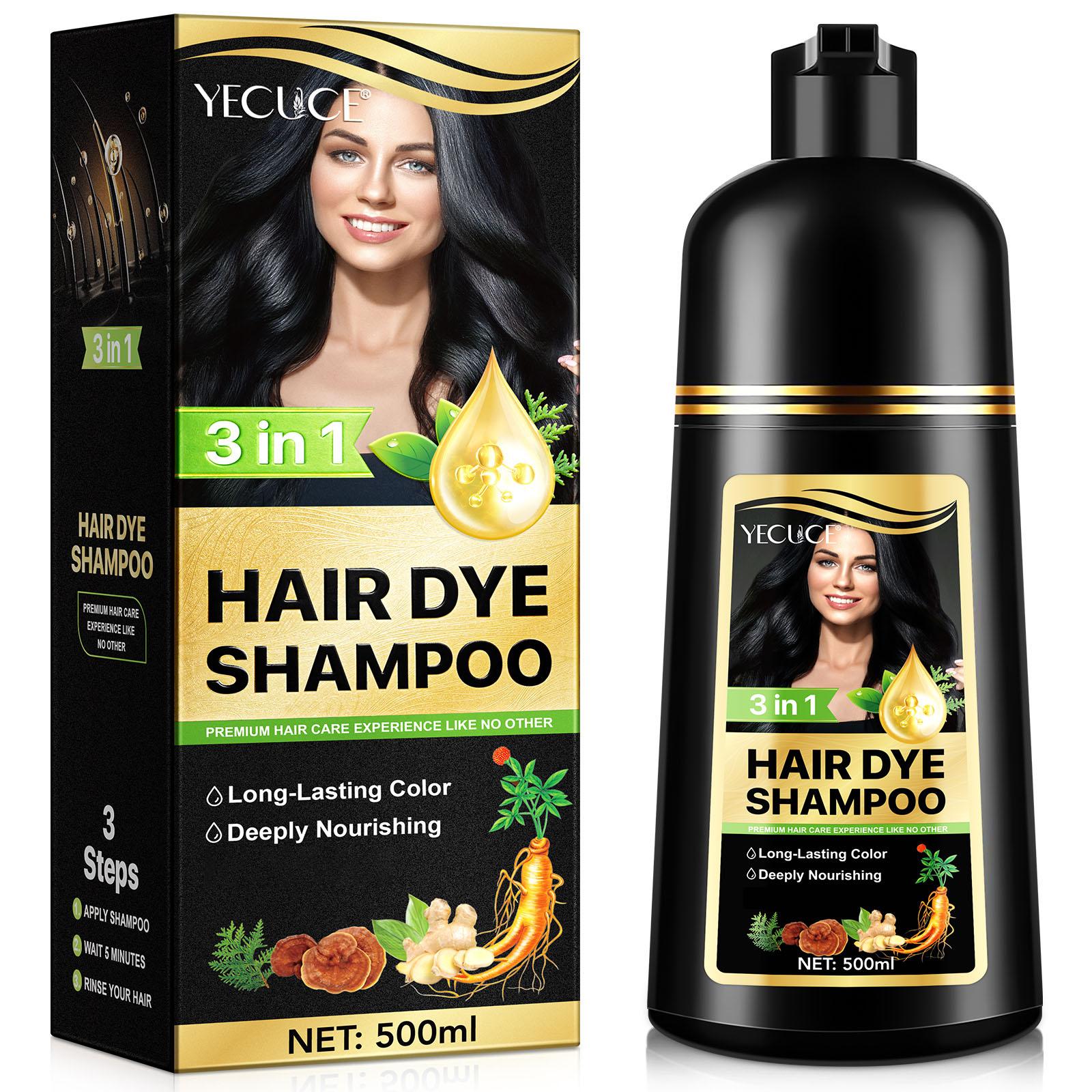 Yecuce Herbal Ingredients Hair Color Shampoo for Gray Hair Coverage - Black Hair Dye Shampoo 3 in 1 for Women Men 500ml Cleanser Conditioner Cleansing
