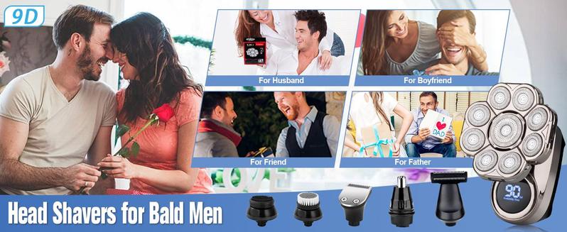 DIHOOM 9D Electric Head Shaver for Bald Men, Upgraded 6-in-1 Head Shaver for Bald Men, Waterproof Wet/Dry Grooming Kit Electric Shaver for Men, Cordless Rechargeable Bald Head Razor for Home&Travel