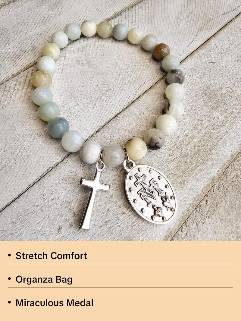 Miraculous Medal Amazonite Stone Bracelet