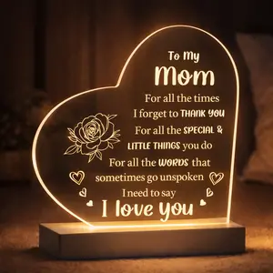 Heart Shaped Acrylic Decoration, Flower & Letter Pattern Decorative Ornament, Inspirational Creative Gift for Mom, Delicate Mom Birthday Gift, Gift idea, Funny Home Decor