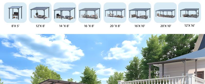 AECOJOY Gazebo Outdoor Pergola for Patio with Lean to Hard Top Grill, Clearance with Roof, Small Wall-Mounted Heavy Duty Awnings Adjustable Canopy