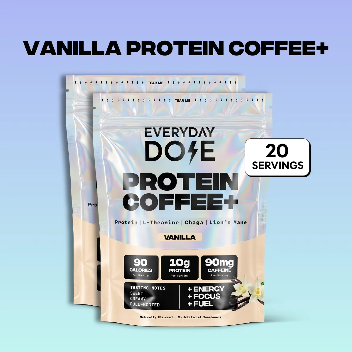 Everyday Dose Vanilla Protein Coffee+ | 10g Protein, 90mg Caffeine, Lion's Mane & Chaga | 20 Servings | Energy Focus & Fuel