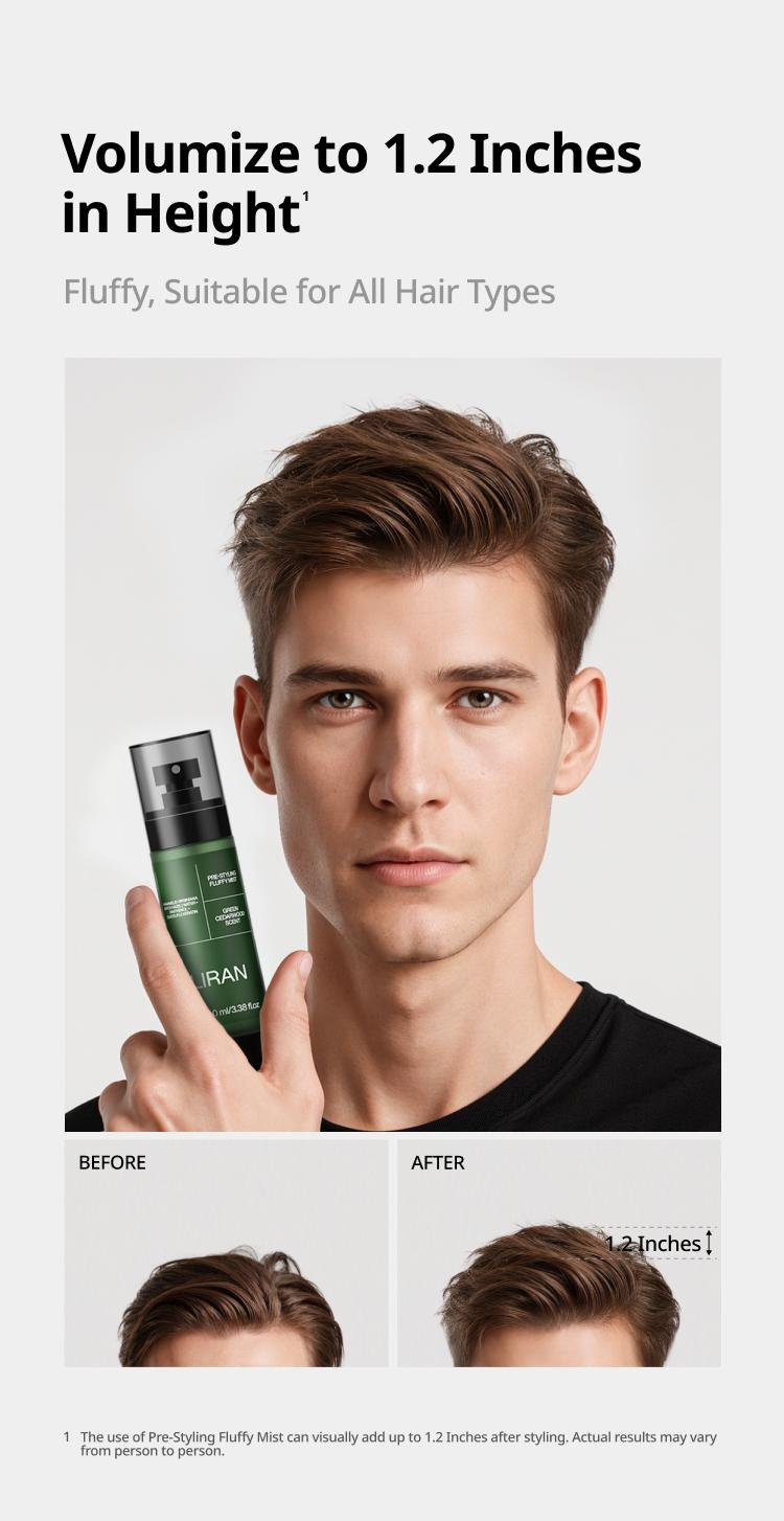 LIRAN Volumizing Prep Spray for Men No Rinse Texturizing Spray with Matte Finish All Day Hold Gel Based Sea Salt Spray for High Volume Haircare 100 ml Green Cedarwood Scent