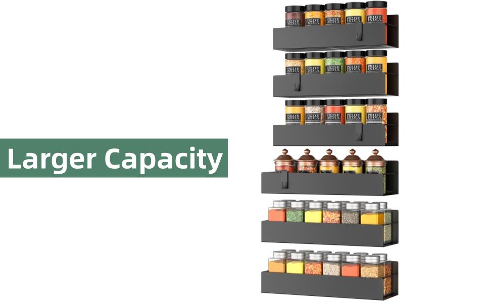 4 Pack Magnetic Spice Rack Organizer with Hooks for Refrigerator and Oven, Black Fridge Organizers and Storage for Kitchen