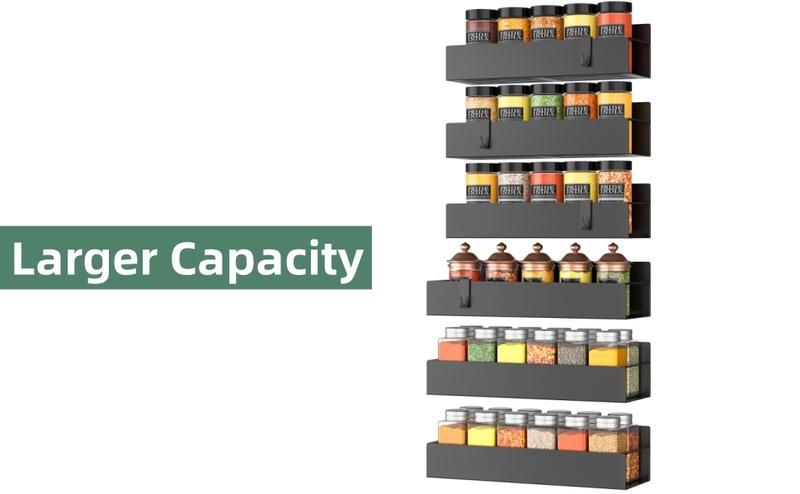 4 Pack Magnetic Spice Rack Organizer with Hooks for Refrigerator and Oven, Black Fridge Organizers and Storage for Kitchen