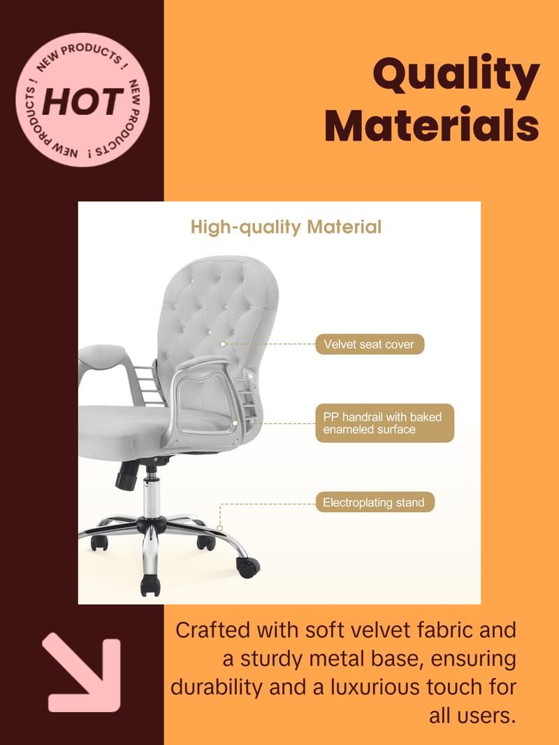 BarberPub Comfy Nail Art Chair with Lumbar Support Adjustable Home Office Chairs with 360° Swivel Wheels 3567 Pink Grey Velvet Fabric Ergonomic Design for Manicurists & Clients