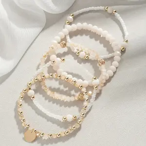 5pcs Boho Chic Faux Pearl & Beaded Stretch Bracelet Set - Elegant Vintage Style Jewelry for Everyday & Party Wear