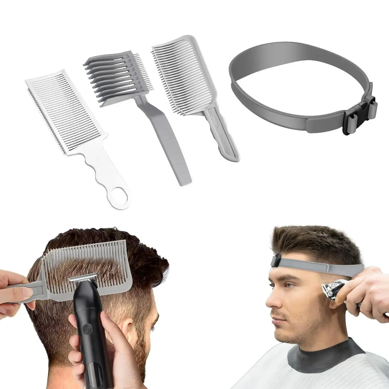 4-Piece Hair Cutting Guide Kit, Professional Barber Equipment for Men with Adjustable Silicone Band and Guide Comb for Accurate, Heatless Home Haircuts, Hairdressing Tool Set, Heatless Cut, Accurate Hair Trimming