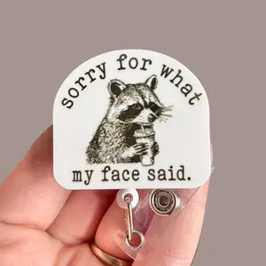 Glitter My Badge Sorry for what my face said raccoon ice coffee badge reel for nurse and hospital workers. Badge clip Badge pull - Retractable swivel clip with a 360 rotation. Great gift for coworkers. Funny badge reel