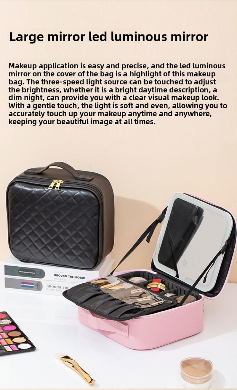 2025 Trending LED Makeup Bag with Mirror Large Capacity Portable Stylish Travel Case for Cosmetics