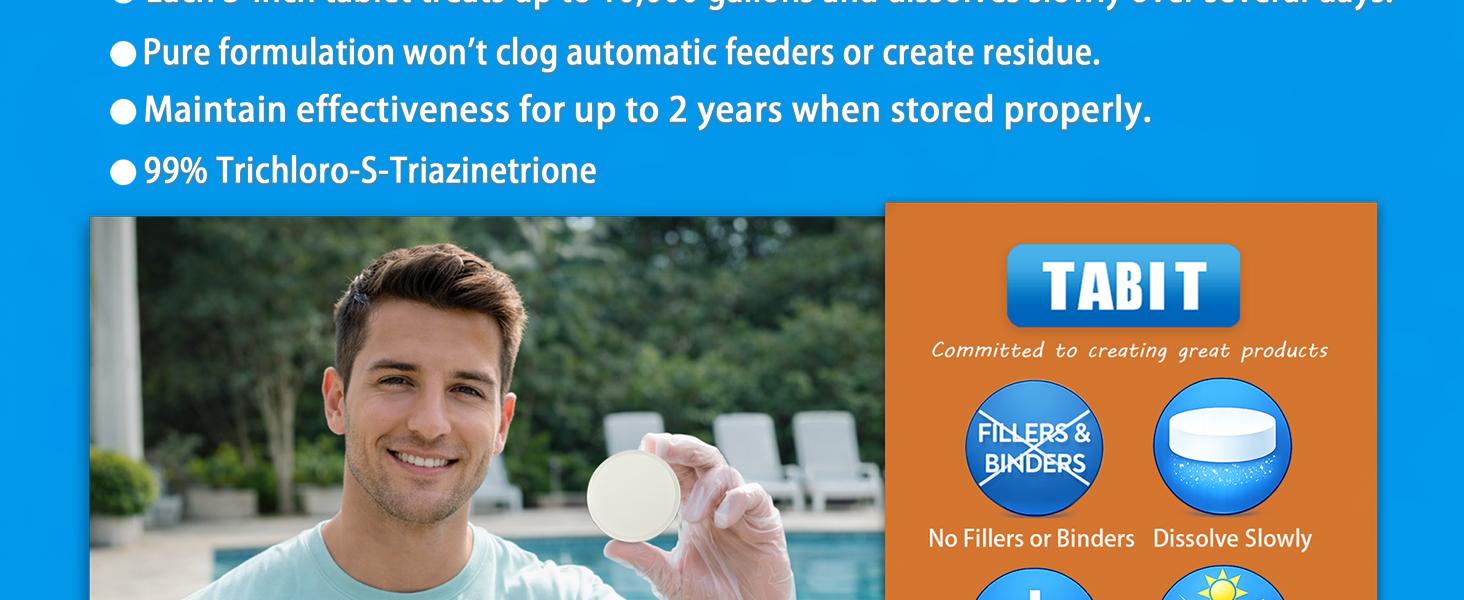 TABIT 3" Chlorine Tabs, 3 Inch Chlorinating Tablets 5 lbs for Swimming Pool, Spa and Hot Tub, Slow Dissolving