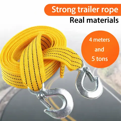 High Strength Polyester Heavy Duty Tow Strap with Reinforced Weave, Drop-Forged Metal Double Hooks - 13.12ft/4m Fixed Length, 11,000 lbs Capacity, Corrosion Resistance, Easy Installation for Vehicle Emergency Situation, Snowmobiling