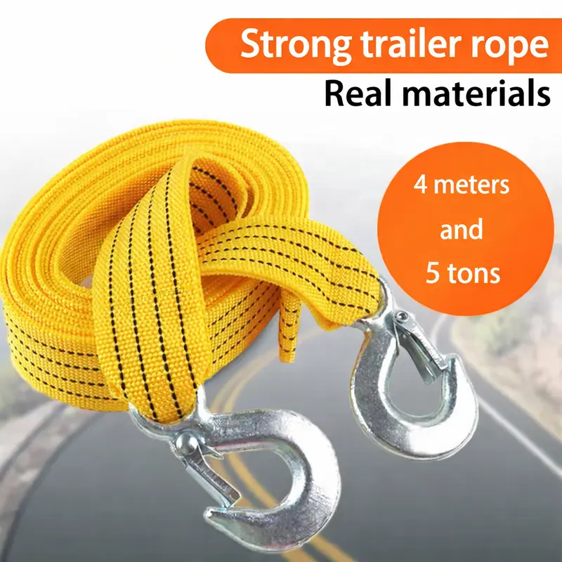 High Strength Polyester Heavy Duty Tow Strap with Reinforced Weave, Drop-Forged Metal Double Hooks - 13.12ft/4m Fixed Length, 11,000 lbs Capacity, Corrosion Resistance, Easy Installation for Vehicle Emergency Situation, Snowmobiling