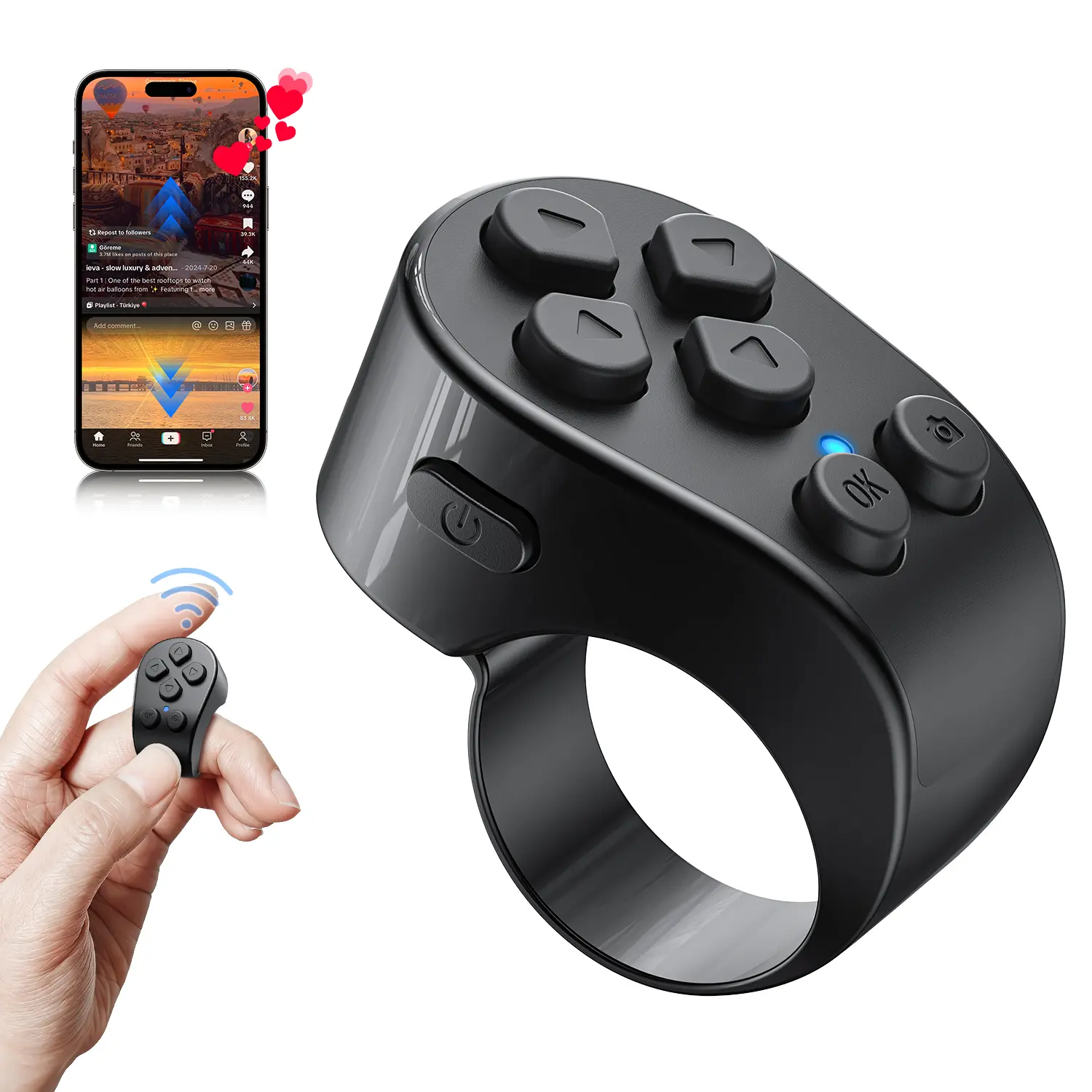PUTARE Scrolling Ring for TikTok, Wireless Remote Control Page Turner for iPhone Android, Phone Video Scroller, Page Turner for Kindle App, Camera Shutter Remote for Selfies, Short Videos, E-Books tiktokshopbacktoschool