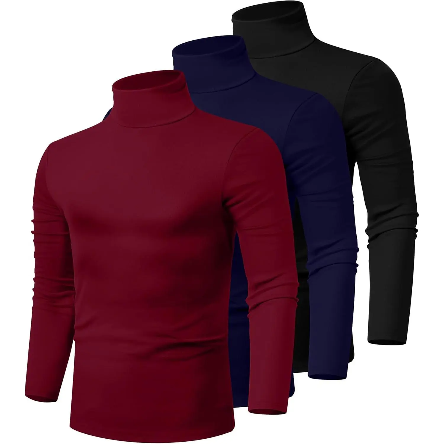 Ficerd Menswear 3-Pack Men's Mock Neck Turtleneck Shirts - Long Sleeve Stretch Cotton Fabric Compression Knitted Pullover Sweaters, Basic Slim Fit Tops, Jacket, Elegant, Plain, Stylish