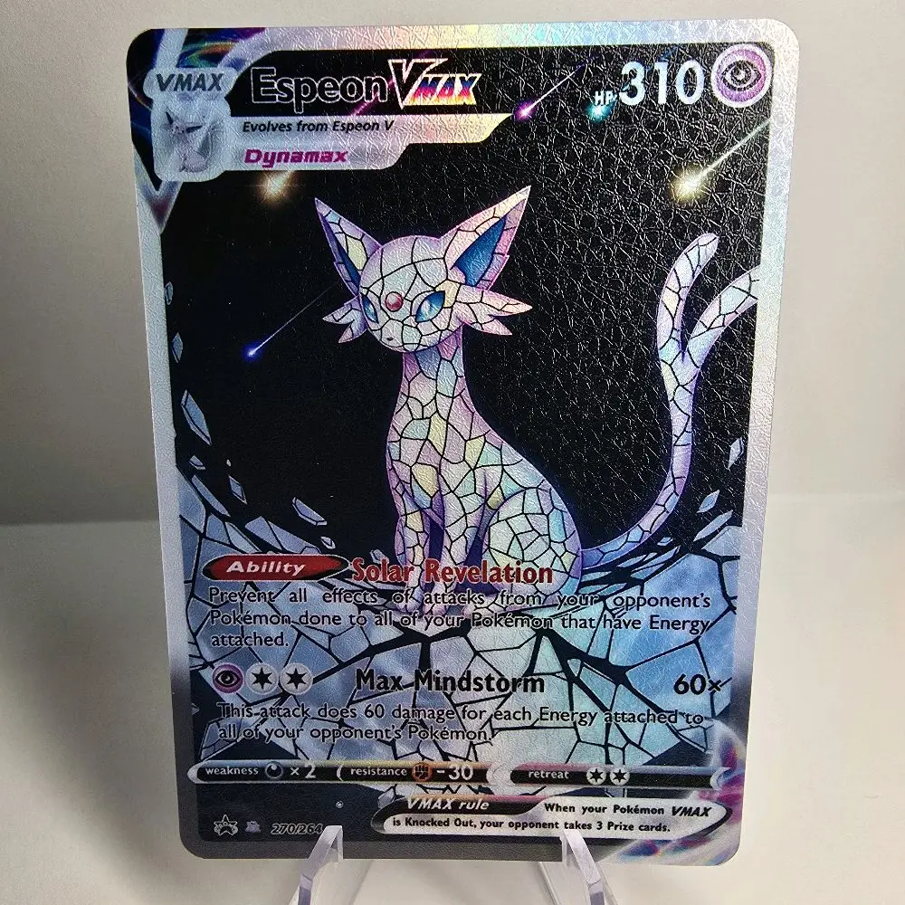 Espeon VMAX Moonpeon Stained-Glass  Design and Rainbow Glass Holo NEW Rainbow Holo Textured Version