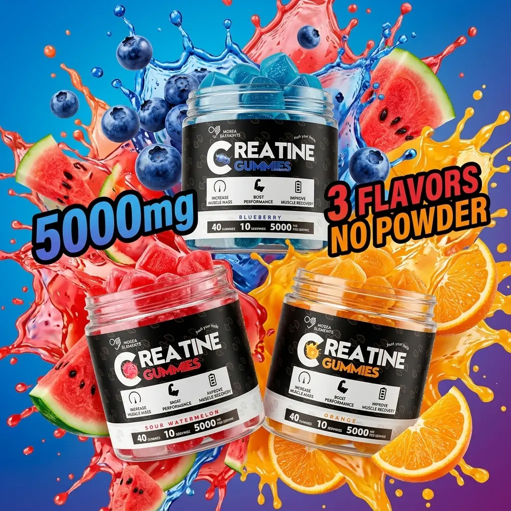 Creatine Monohydrate Gummies 5000mg for Men & Women | 120 Count (30-Day Supply) | Zero Sugar Chewable Creatine | Watermelon Blueberry Orange Flavors | Convenient Pre-Workout Supplement, No Mixing Required