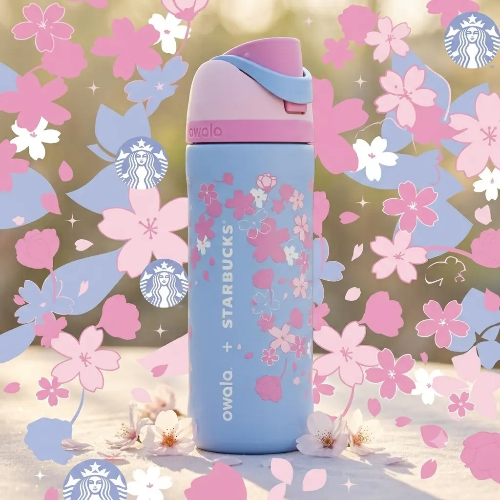 Owala FreeSip 24oz Triple-Wall Thermal Flask, Special Rare Edition Sakura Cherry Blossom Pastel Pink Gradient Stainless Steel Gym Sports Bottle