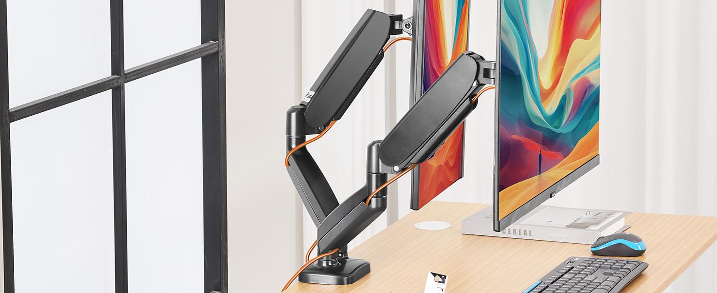 Monitor Stand - Adjustable Desk Mount Arm for 15 - 27  Inch Monitors, Supports up to 17.6lbs, Heavy Duty Screen Mount with Gas Spring, Clamp & Grommet Base, VESA Bracket 75/100 Compatible