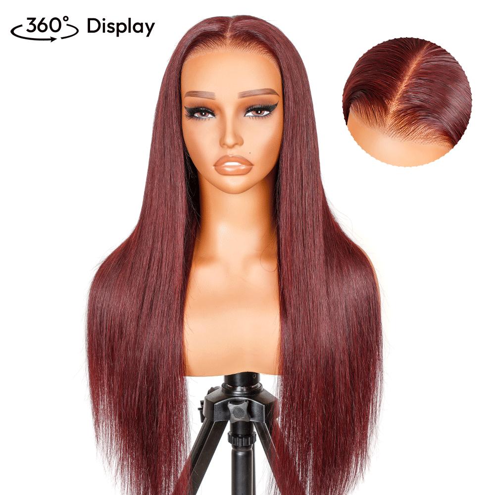 [Spring Musts] Wiggins Hair Cherry Cola Red Color Glueless Human Hair Wigs Straight Wig 5x7 Lace Closure Human Hair Pre Cut Pre Plucked Ready to Go Glueless Wigs WeeklyDeals #SpringStatements