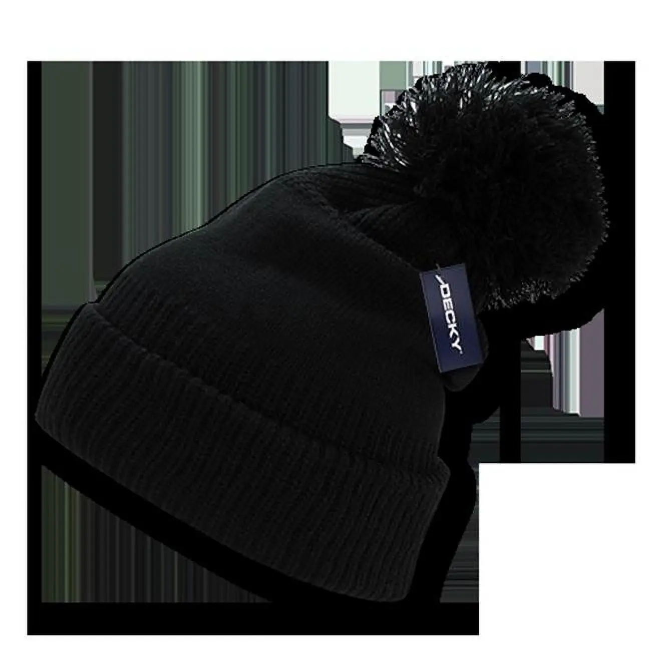 212 MAIN Giant Fuzzy Pom Rib Knit Pet Beanie-Bonnet, Acrylic Black Basic Fitted Furry Hat for Dogs, Softness & Warmth Casual Form-Fitting Everyday Headwear, Beaniebonnets, Decky