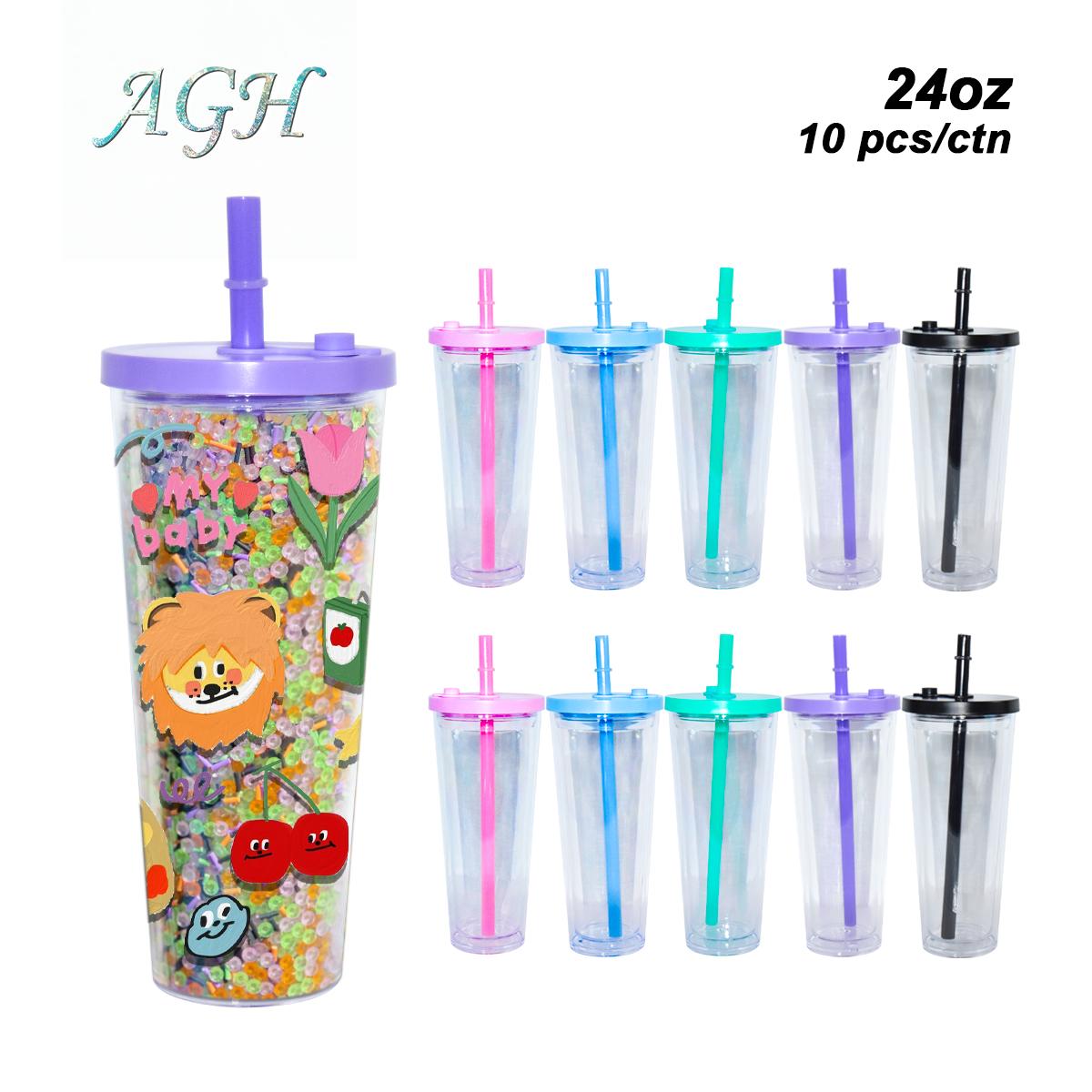 AGH 10/15pcs 24 oz Snow Globe Acrylic Tumblers with Color Leak-proof Lids  Double Wall Plastic Cup for DIY Gift Drinkware Water Bottle - TikTok Shop