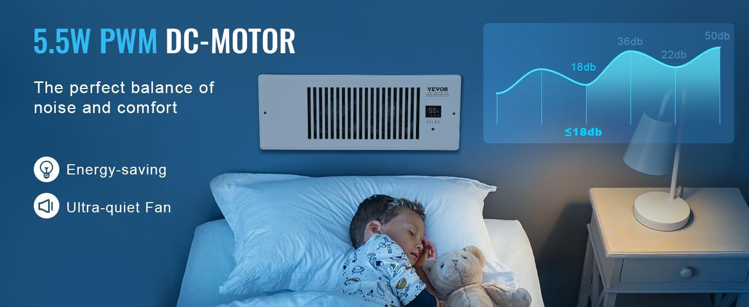 VEVOR Register Booster Fan, TikTokShopBlackFriday, Quiet Vent Booster Fan Fits 4” x 12” Register Holes, with Remote Control and Thermostat Control, Adjustable Speed for Heating Cooling Smart Vent, White