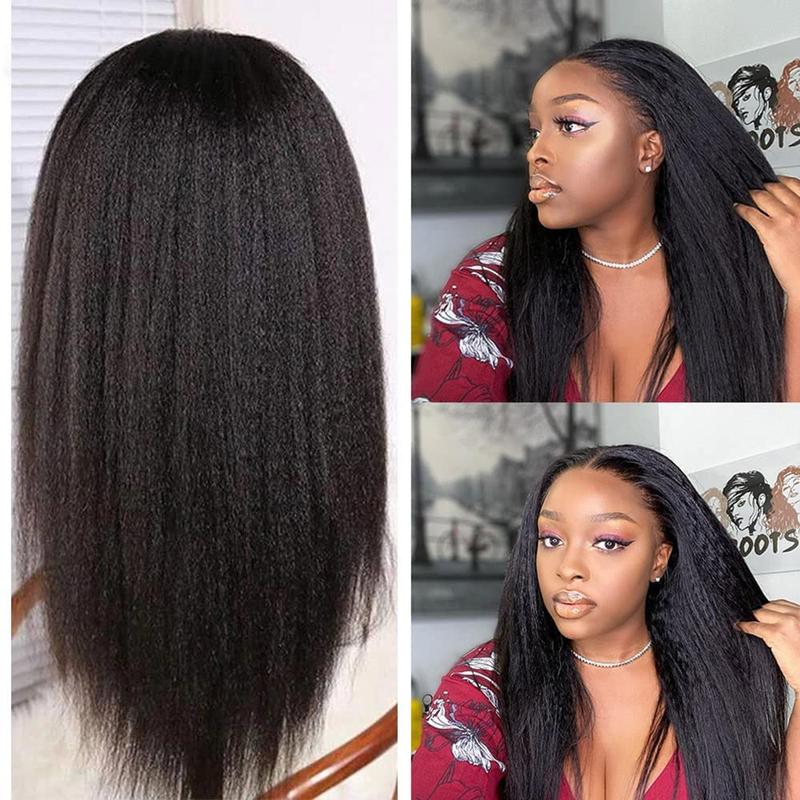 Kinky Straight 360 HD Full Lace Wigs Glueless Wig Human Hair Brazilian Yaki Straight 13x6 HD Lace Frontal Wig Preplucked 220% High Density