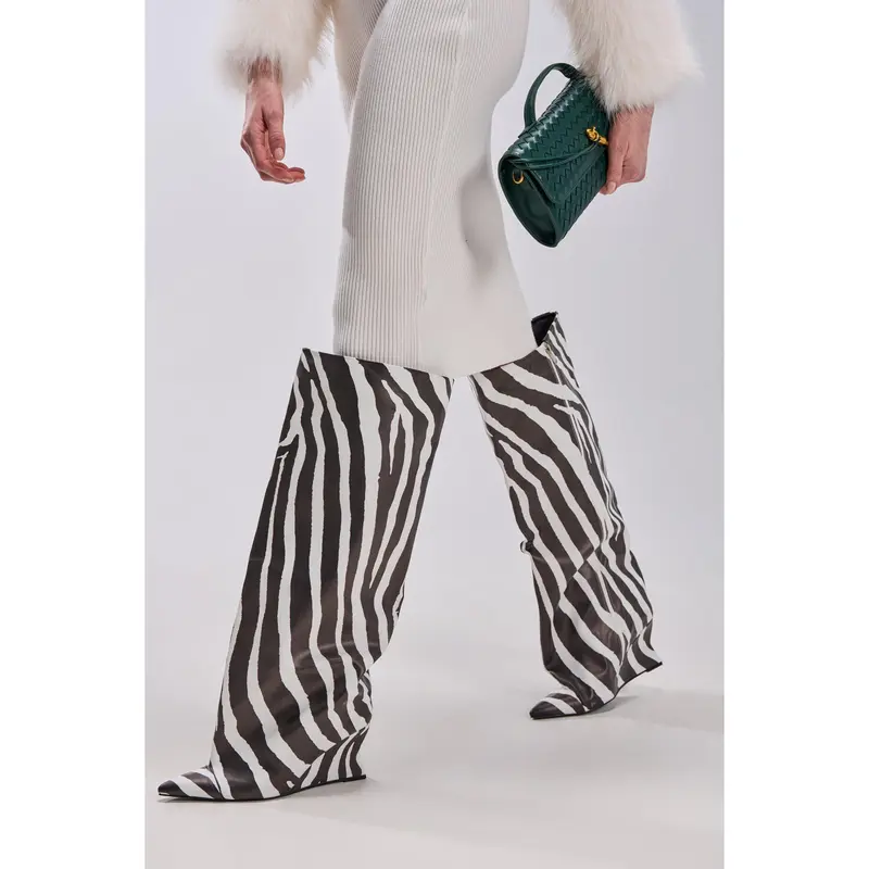 AZALEA WANG KENYA ZEBRA KNEE HIGH WEDGE BOOT