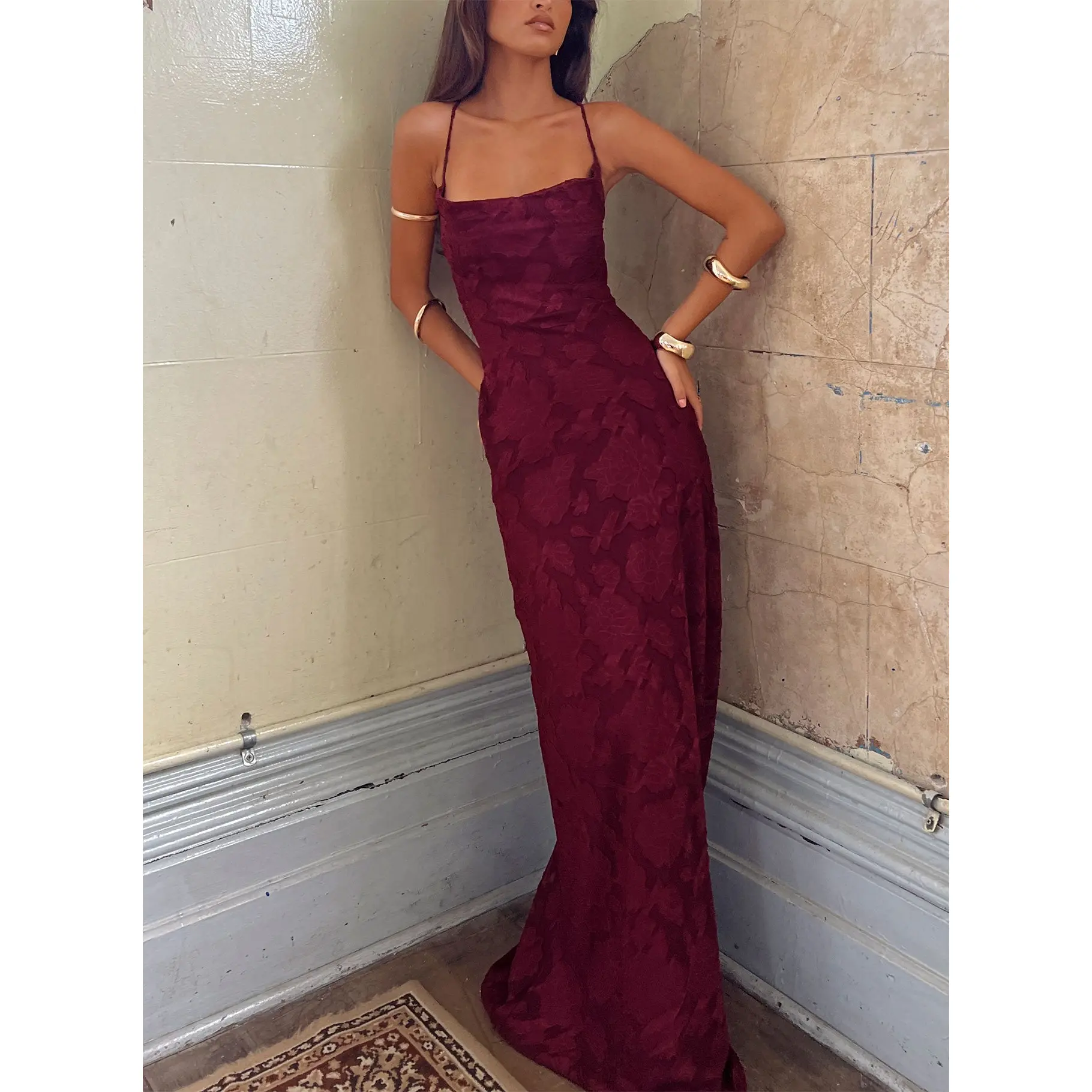 Celena Maxi Dress Burgundy Burnout - TikTok Shop Celena Maxi Dress Burgundy Burnout - TikTok Shop